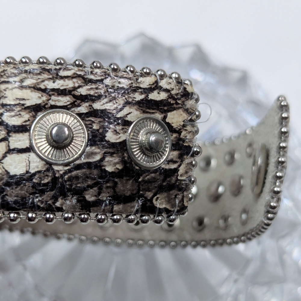 Angel Ranch Snap Bracelet Silver Beaded Rhinestone Crystals Camo Leather Strap - Picture 6 of 12